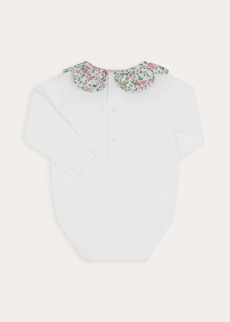 Violet Floral Petal Collar Bodysuit in Pink (1mth-3yrs) Tops & Bodysuits from Pepa London