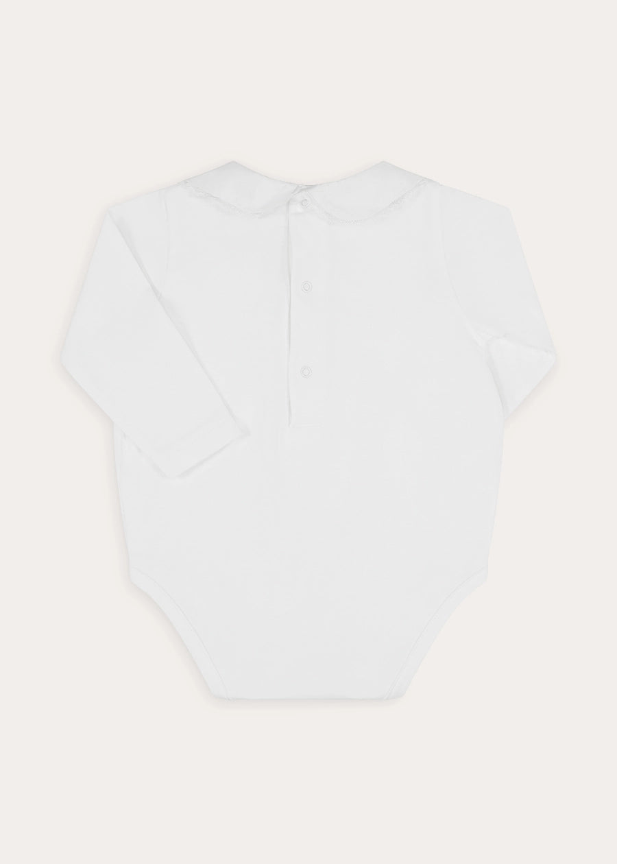 Floral Embroidered Collar Bodysuit in White (6mths-3yrs) Tops & Bodysuits from Pepa London