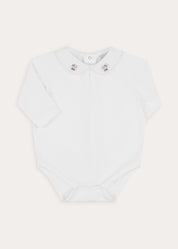 Floral Embroidered Collar Bodysuit in White (6mths-3yrs) Tops & Bodysuits from Pepa London