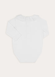 Ruffle Collar Long Sleeve Bodysuit in White (1mth-3yrs) Tops & Bodysuits from Pepa London