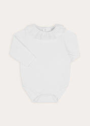 Ruffle Collar Long Sleeve Bodysuit in White (1mth-3yrs) Tops & Bodysuits from Pepa London