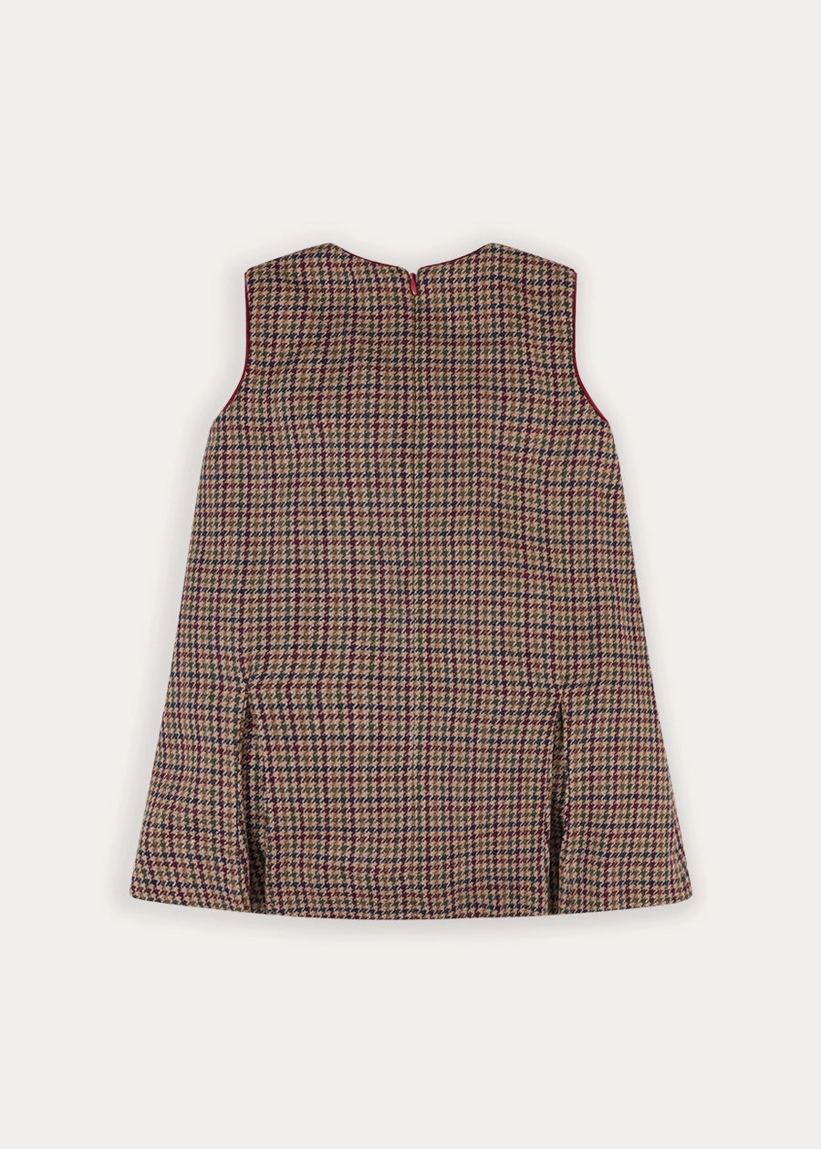 Glenmore Houndstooth Sleeveless Pinafore Dress in Brown (2-10yrs) Dresses from Pepa London