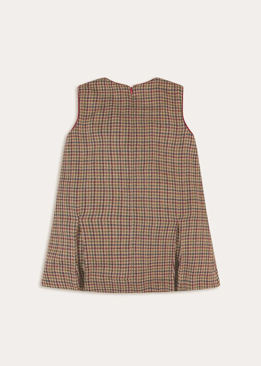 Glenmore Houndstooth Sleeveless Pinafore Dress in Brown (2-10yrs) Dresses from Pepa London