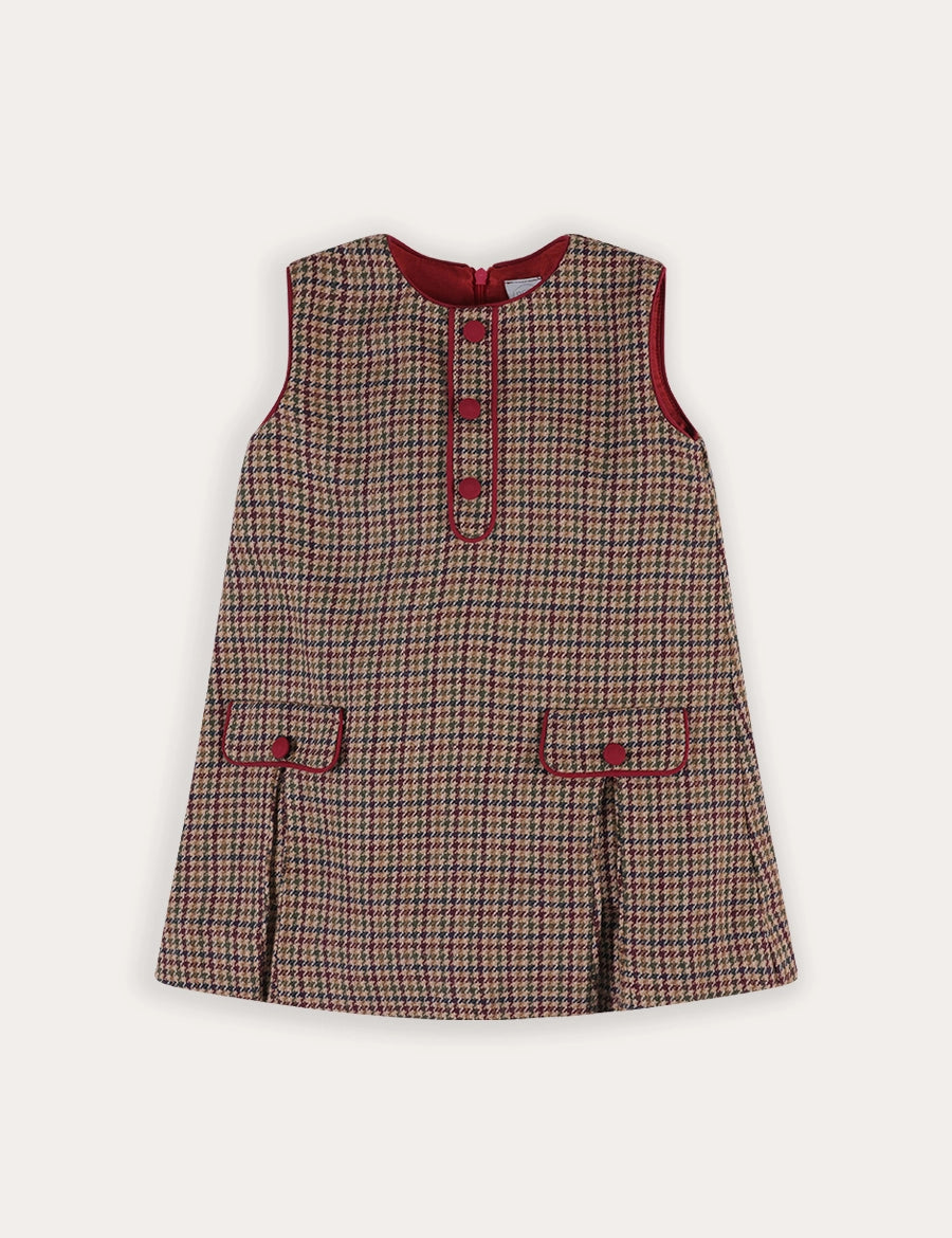 Glenmore Houndstooth Sleeveless Pinafore Dress in Brown (2-10yrs) Dresses from Pepa London