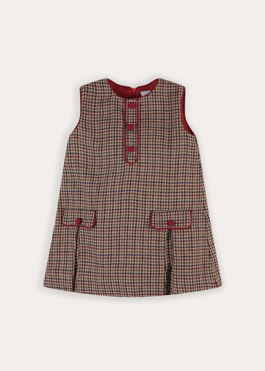 Glenmore Houndstooth Sleeveless Pinafore Dress in Brown (2-10yrs) Dresses from Pepa London