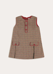 Glenmore Houndstooth Sleeveless Pinafore Dress in Brown (2-10yrs) Dresses from Pepa London