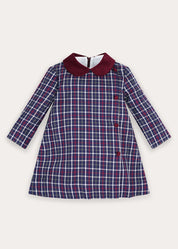 Newton Check Long Sleeve Velvet Collar Dress in Navy (18mths-10yrs) Dresses from Pepa London