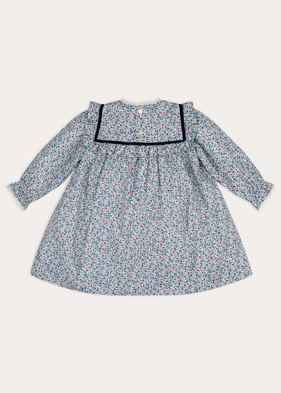 Alexandra Floral Long Sleeve Trapeze Dress in Blue (18mths-10yrs) Dresses from Pepa London