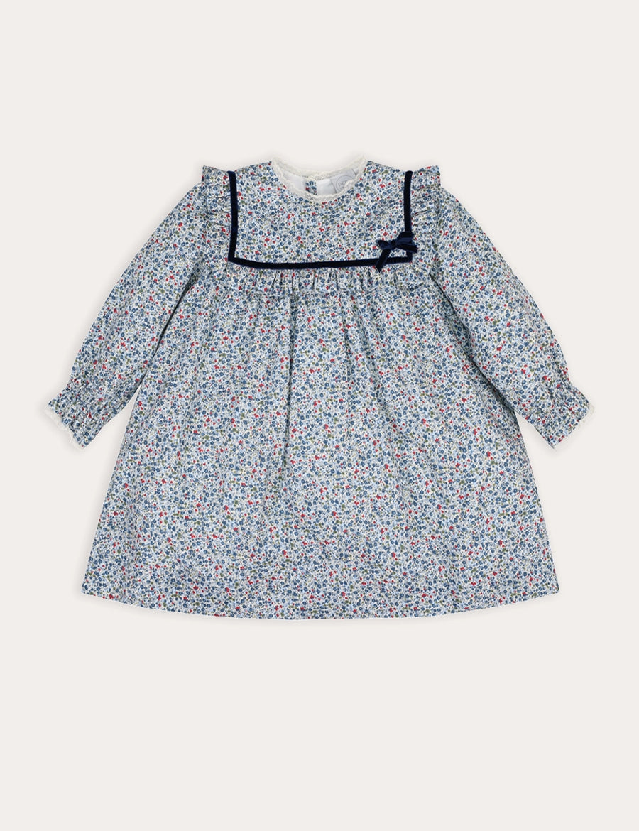 Alexandra Floral Long Sleeve Trapeze Dress in Blue (18mths-10yrs) Dresses from Pepa London