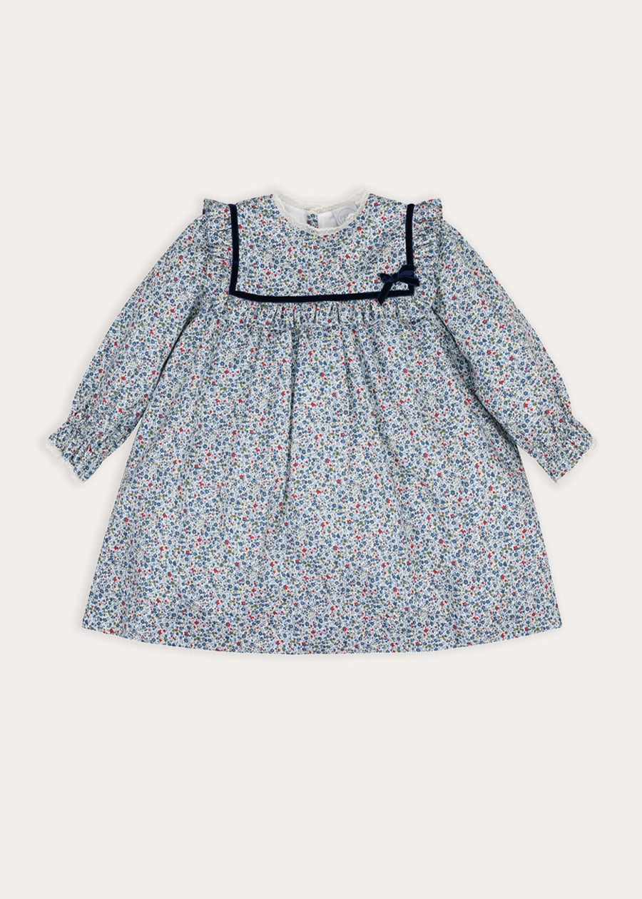 Alexandra Floral Long Sleeve Trapeze Dress in Blue (18mths-10yrs) Dresses from Pepa London