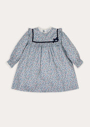 Alexandra Floral Long Sleeve Trapeze Dress in Blue (18mths-10yrs) Dresses from Pepa London