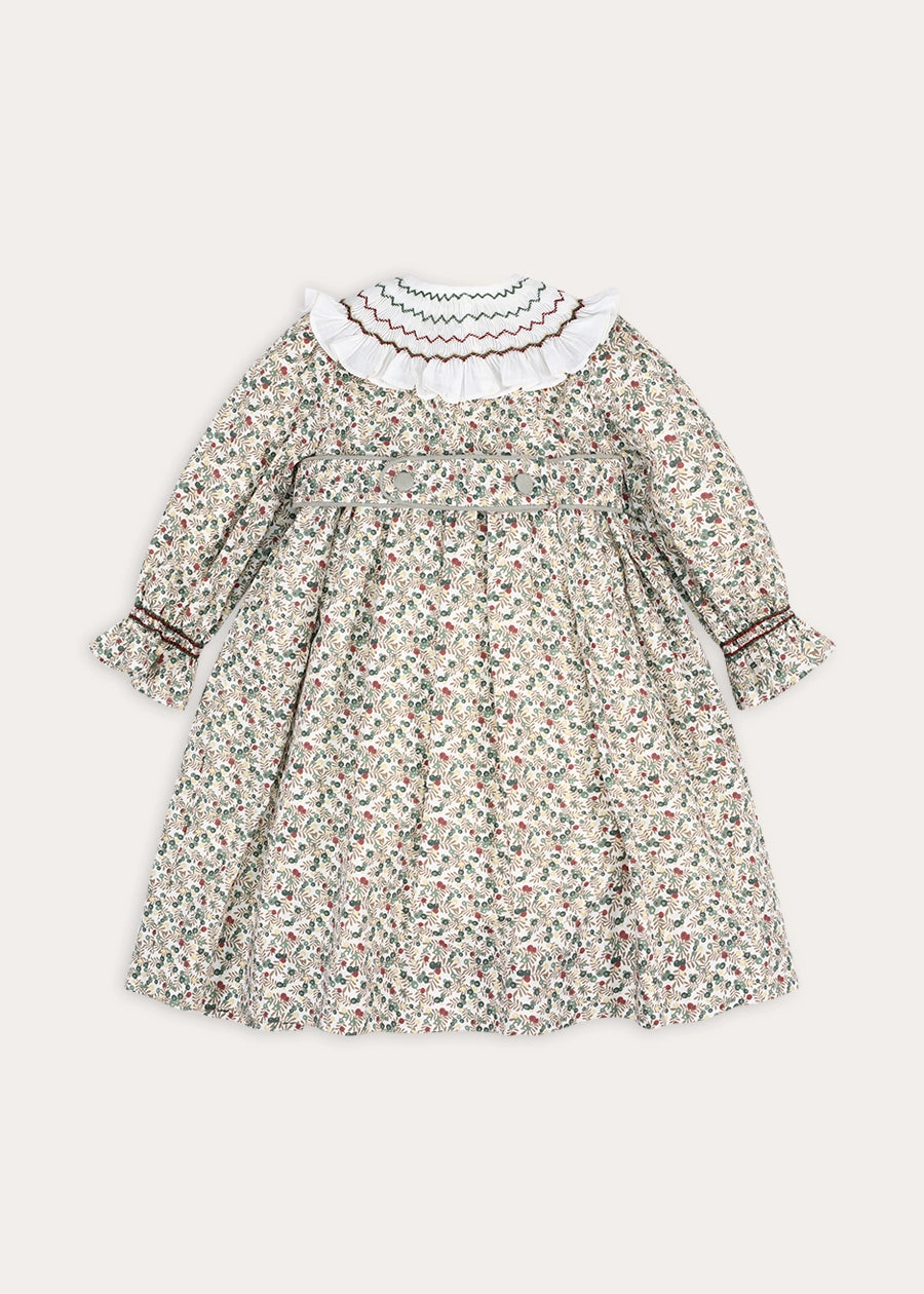 Evelyn Floral Hand Smocked Long Sleeve Dress in Yellow (18mths-10yrs) Dresses from Pepa London