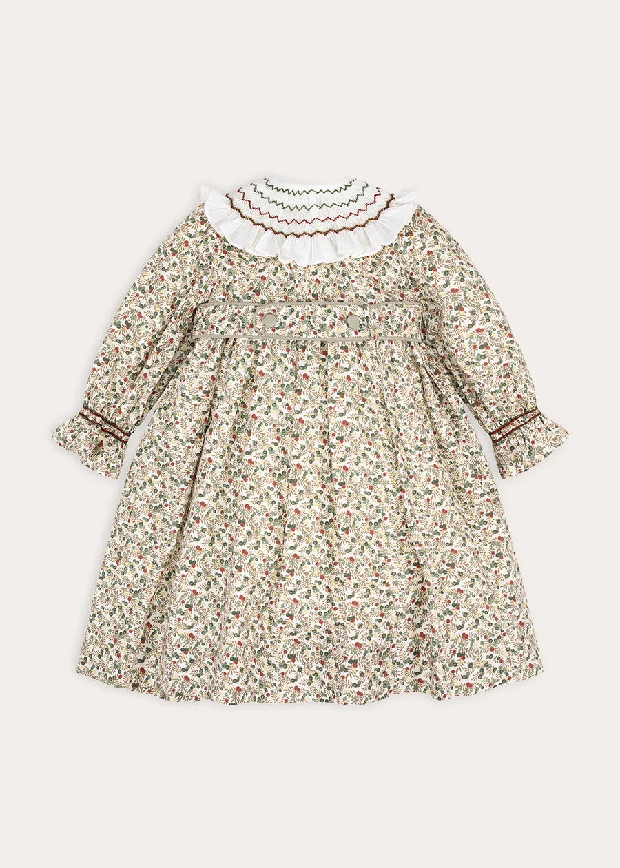 Evelyn Floral Hand Smocked Long Sleeve Dress in Yellow (18mths-10yrs)