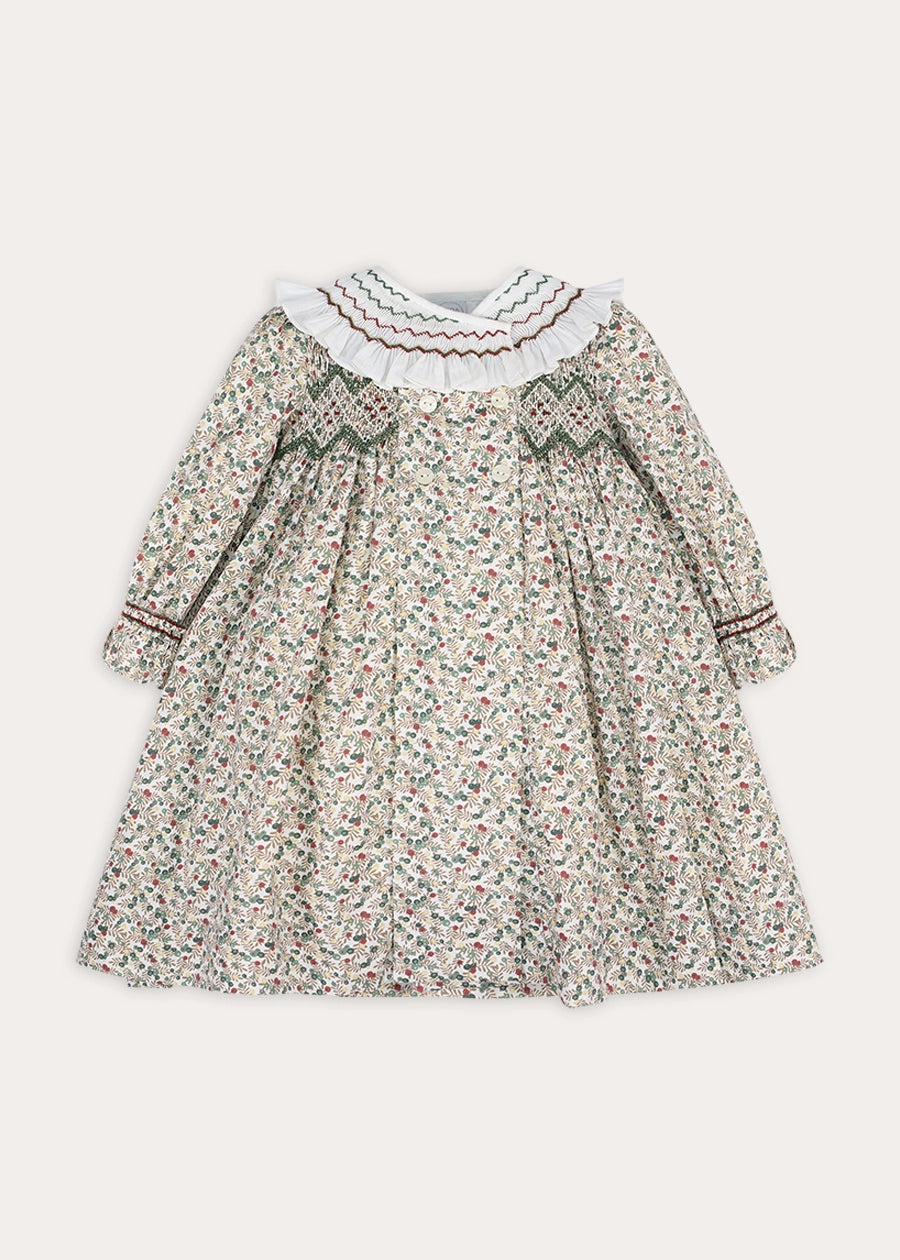 Evelyn Floral Hand Smocked Long Sleeve Dress in Yellow (18mths-10yrs) Dresses from Pepa London