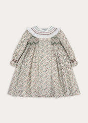 Evelyn Floral Hand Smocked Long Sleeve Dress in Yellow (18mths-10yrs) Dresses from Pepa London