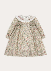 Evelyn Floral Hand Smocked Long Sleeve Dress in Yellow (18mths-10yrs)