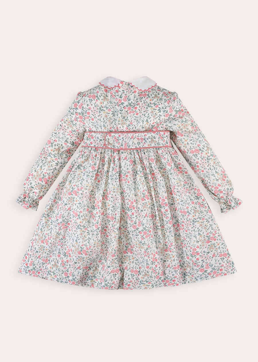 Violet Floral Hand Smocked-Long Sleeve Dress in Pink (12mths-8yrs) Dresses from Pepa London