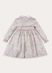 Violet Floral Hand Smocked-Long Sleeve Dress in Pink (12mths-8yrs) Dresses from Pepa London