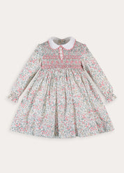 Violet Floral Hand Smocked-Long Sleeve Dress in Pink (12mths-8yrs) Dresses from Pepa London