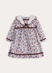 Victoria Floral Scallop Mariner Collar Long Sleeve Dress in Burgundy (18mths-10yrs) Dresses from Pepa London