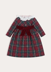 Balmoral Tartan Long Sleeve Embroidered Collar Dress in Burgundy (12mths-10yrs) Dresses from Pepa London