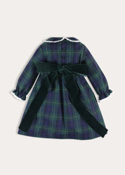 Radley Tartan Double Breasted Long Sleeve Velvet Bow Dress in Green (12mths-10yrs) Dresses from Pepa London