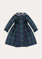 Radley Tartan Double Breasted Long Sleeve Velvet Bow Dress in Green (12mths-10yrs) Dresses from Pepa London