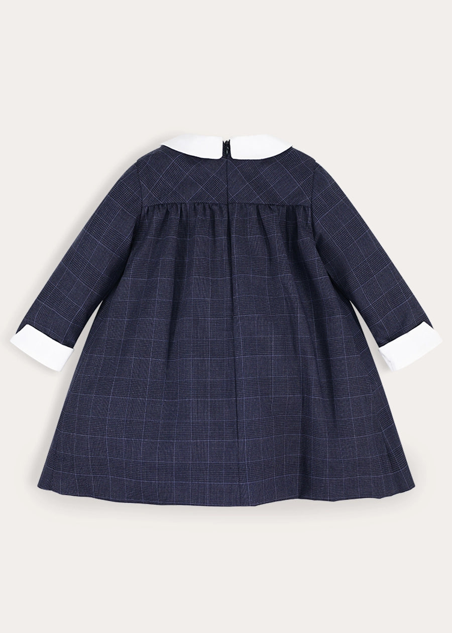 Fitzroy Check Oxford Collar Long Sleeve Dress in Navy (18mths-10yrs) Dresses from Pepa London