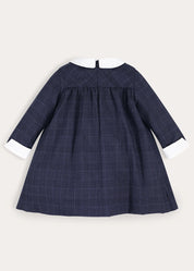 Fitzroy Check Oxford Collar Long Sleeve Dress in Navy (18mths-10yrs) Dresses from Pepa London