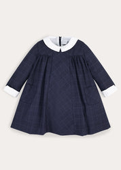 Fitzroy Check Oxford Collar Long Sleeve Dress in Navy (18mths-10yrs) Dresses from Pepa London