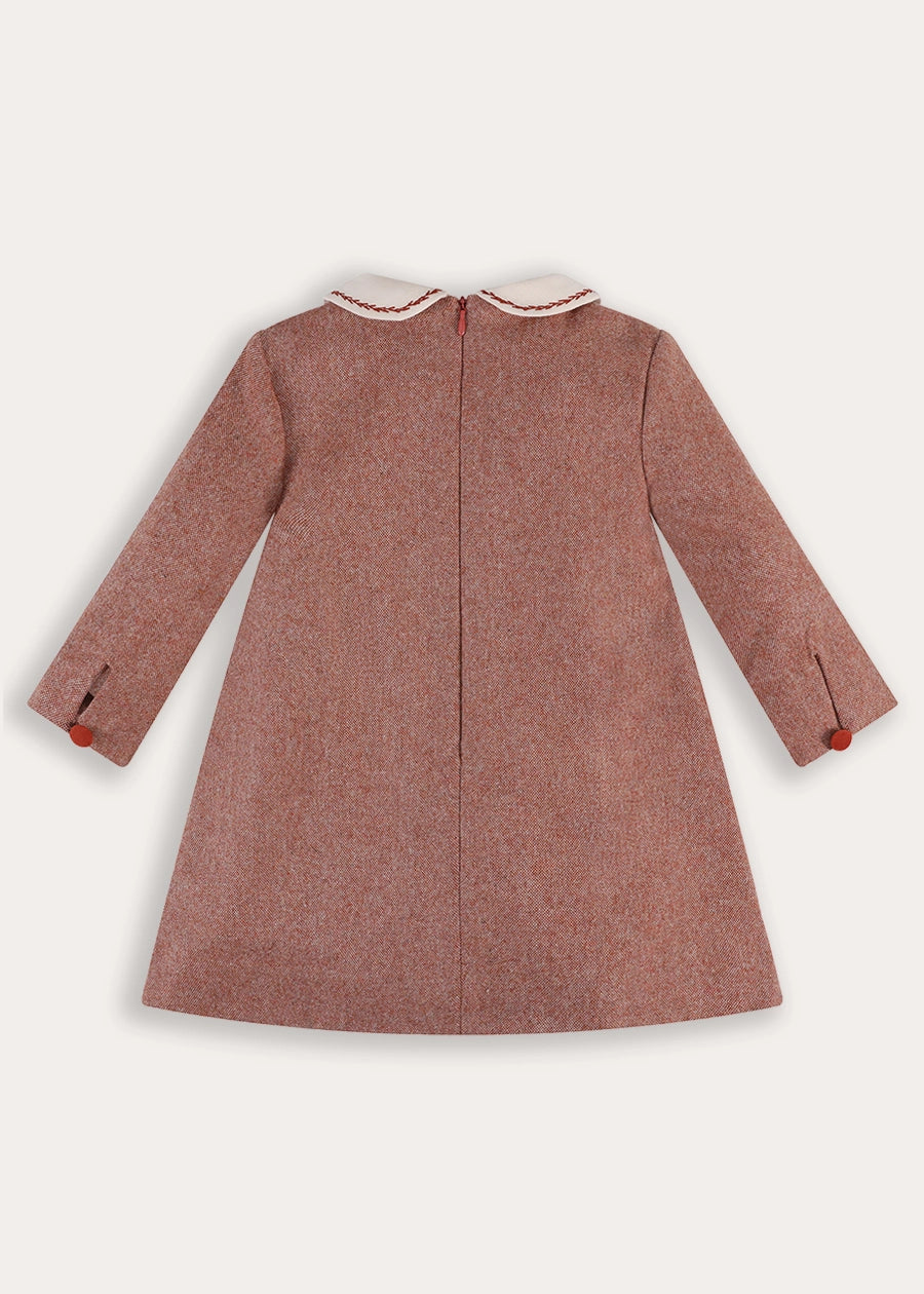 Plain Long Sleeve Embroidered Collar Dress in Dusty Rose Pink (18mths-10yrs) Dresses from Pepa London