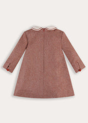 Plain Long Sleeve Embroidered Collar Dress in Dusty Rose Pink (18mths-10yrs) Dresses from Pepa London