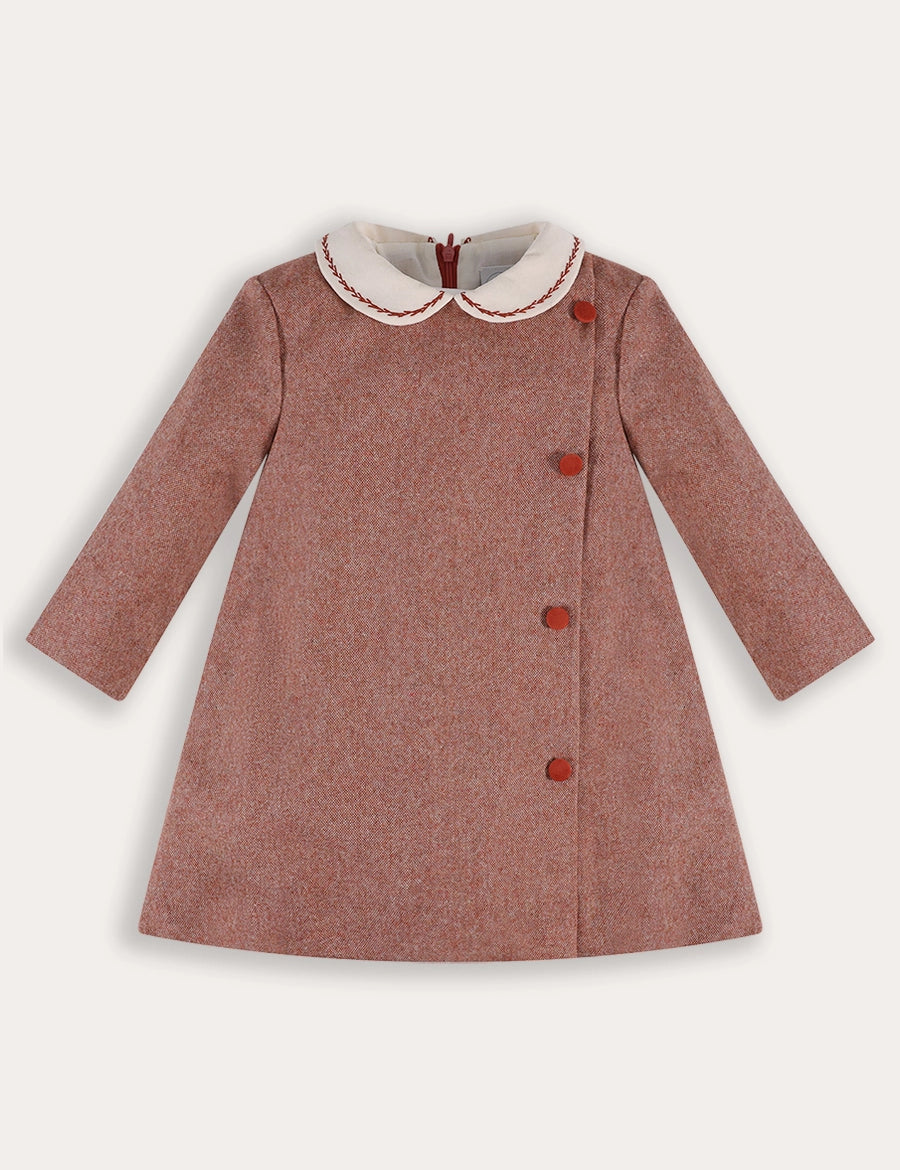 Plain Long Sleeve Embroidered Collar Dress in Dusty Rose Pink (18mths-10yrs) Dresses from Pepa London