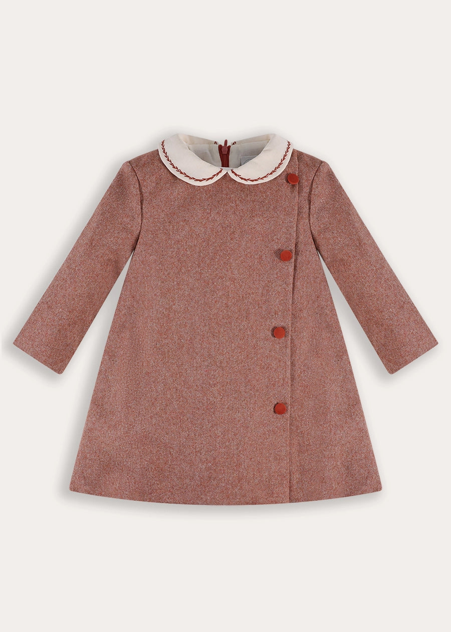 Plain Long Sleeve Embroidered Collar Dress in Dusty Rose Pink (18mths-10yrs) Dresses from Pepa London