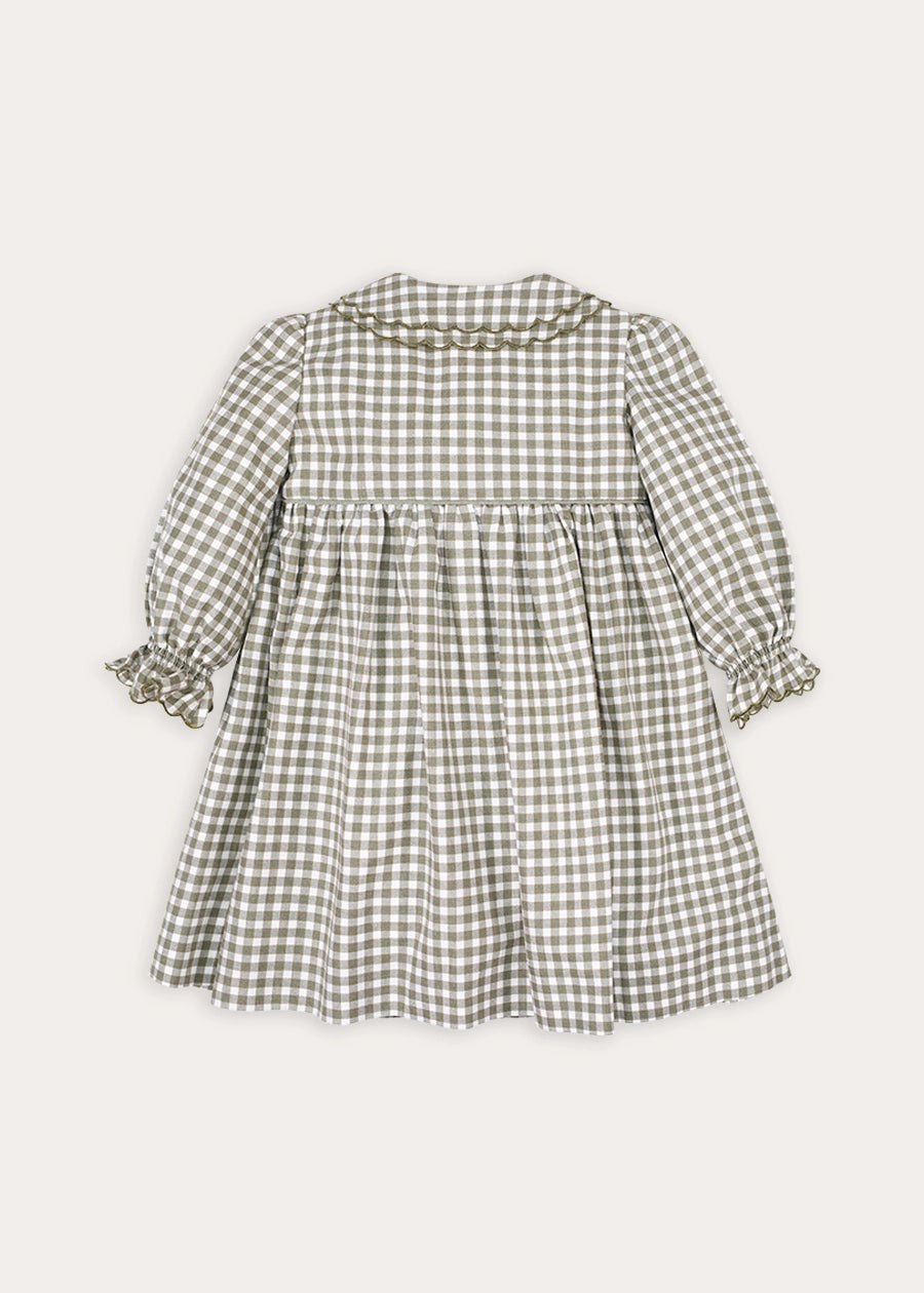 Westbury Gingham Long Sleeve Layered Collar Dress in Green (18mths-10yrs) Dresses from Pepa London
