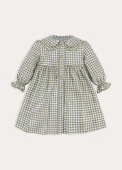 Westbury Gingham Long Sleeve Layered Collar Dress in Green (18mths-10yrs) Dresses from Pepa London