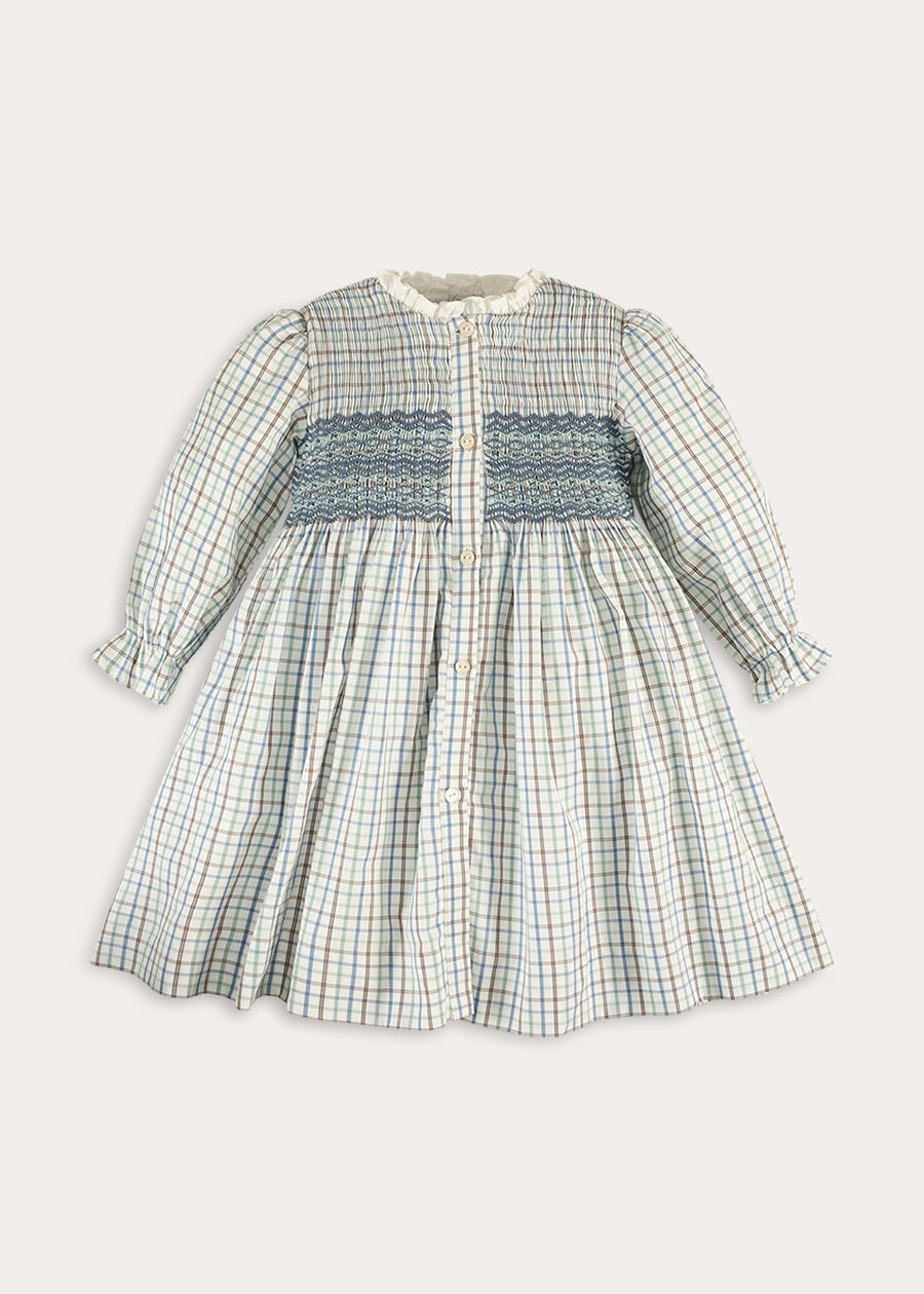 Beaumont Check Long Sleeve Dress in Blue (18mths-10yrs) Dresses from Pepa London