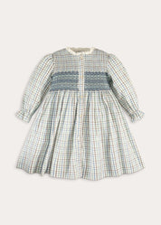 Beaumont Check Long Sleeve Dress in Blue (18mths-10yrs) Dresses from Pepa London