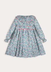 Beatrice Floral Long Sleeve Frill Collar Dress in Teal (18mths-10yrs) Dresses from Pepa London