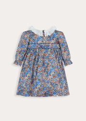 Margaret Annie Floral Frill Collar Dress Made With Liberty Fabric in Blue (18mths-10yrs) Dresses from Pepa London