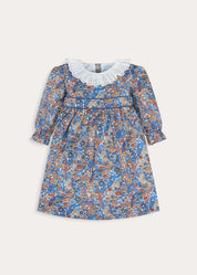 Margaret Annie Floral Frill Collar Dress Made With Liberty Fabric in Blue (18mths-10yrs) Dresses from Pepa London