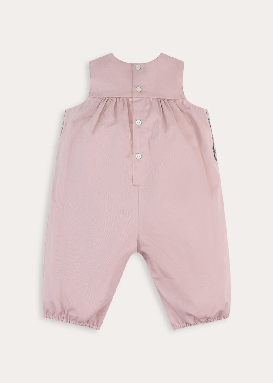 Bunny Floral Embroidered Pocket Detail Dungarees in Pink (12mths-4yrs)