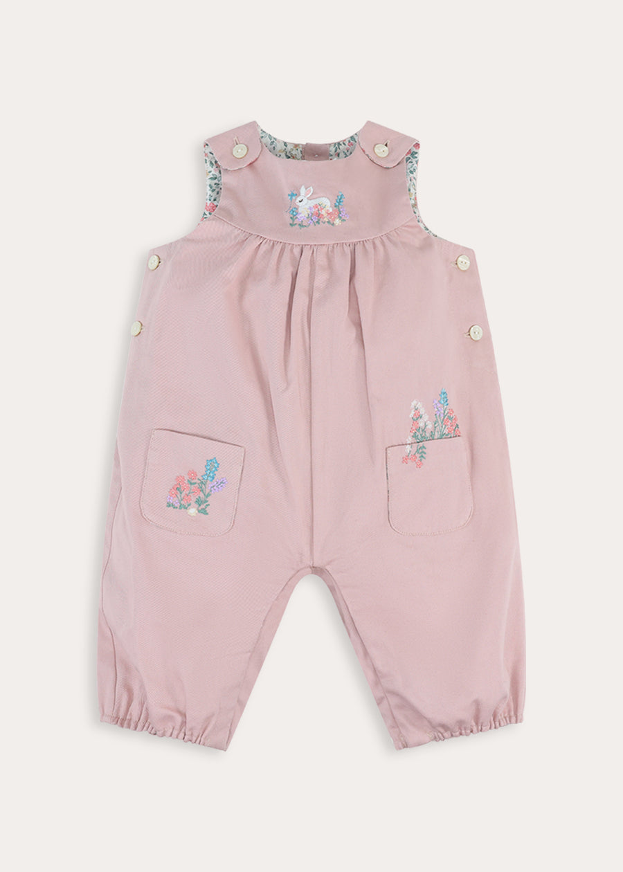 Bunny Floral Embroidered Pocket Detail Dungarees in Pink (12mths-4yrs)
