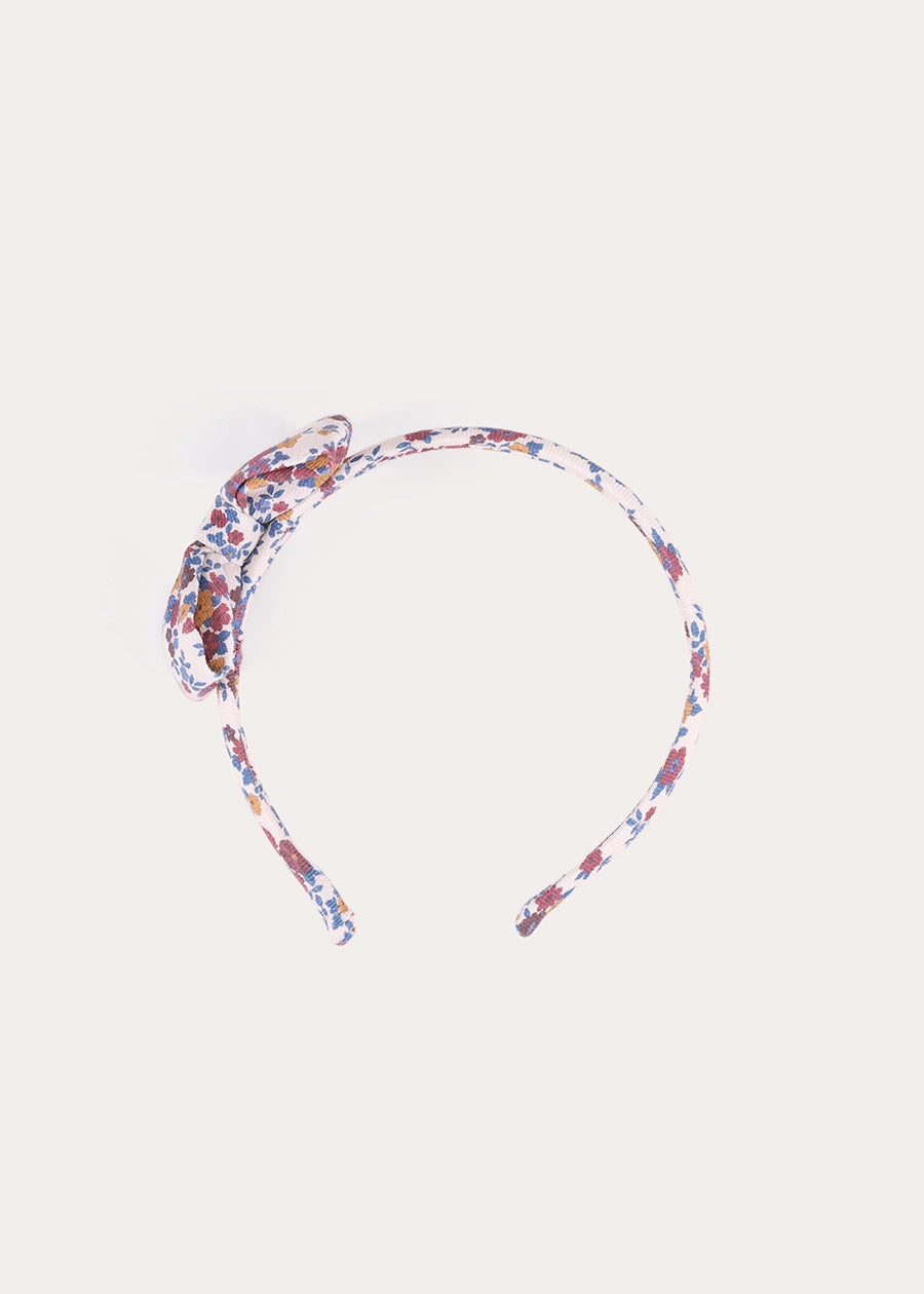Victoria Floral Medium Bow Hairband in Burgundy Hair Accessories from Pepa London