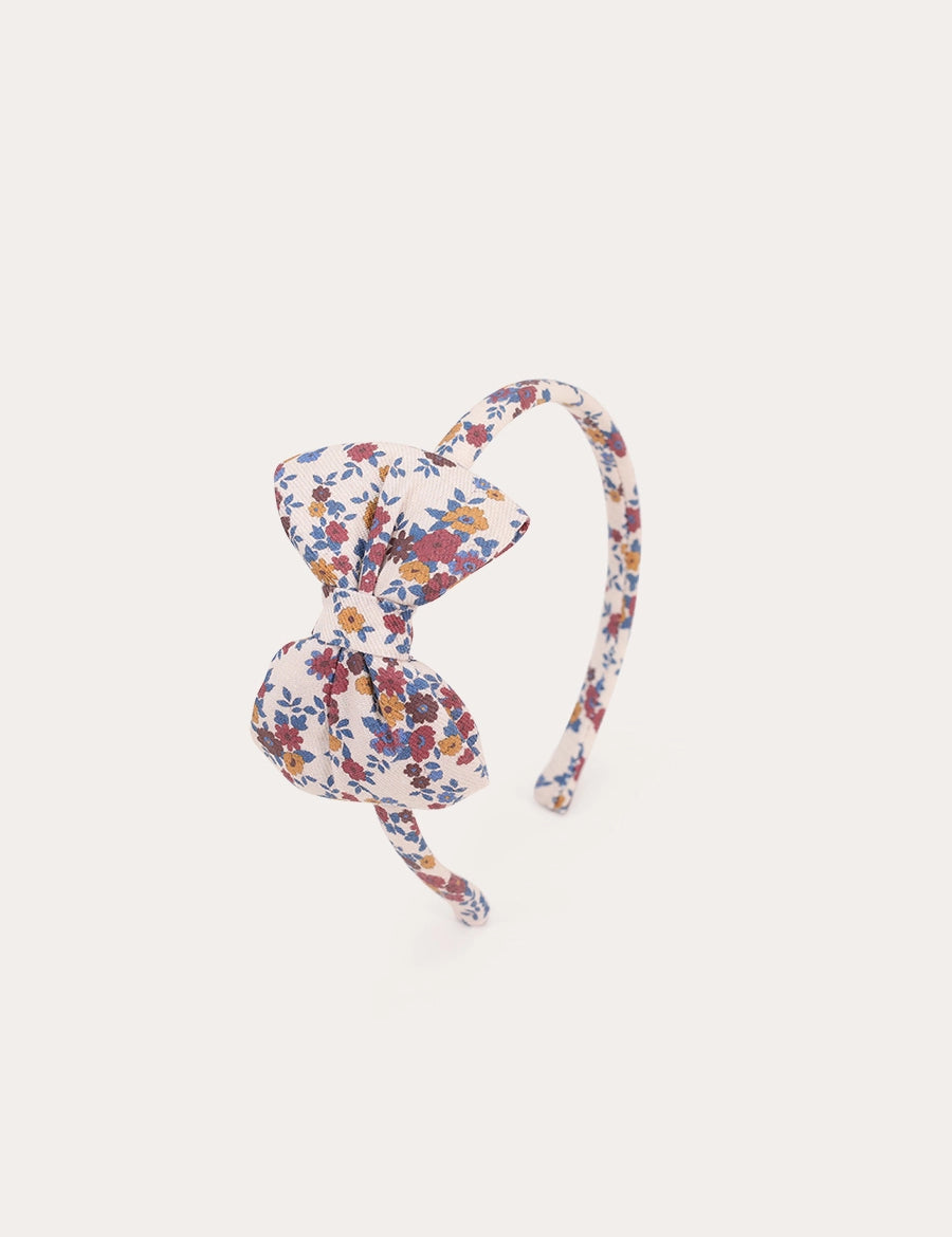 Victoria Floral Medium Bow Hairband in Burgundy Hair Accessories from Pepa London