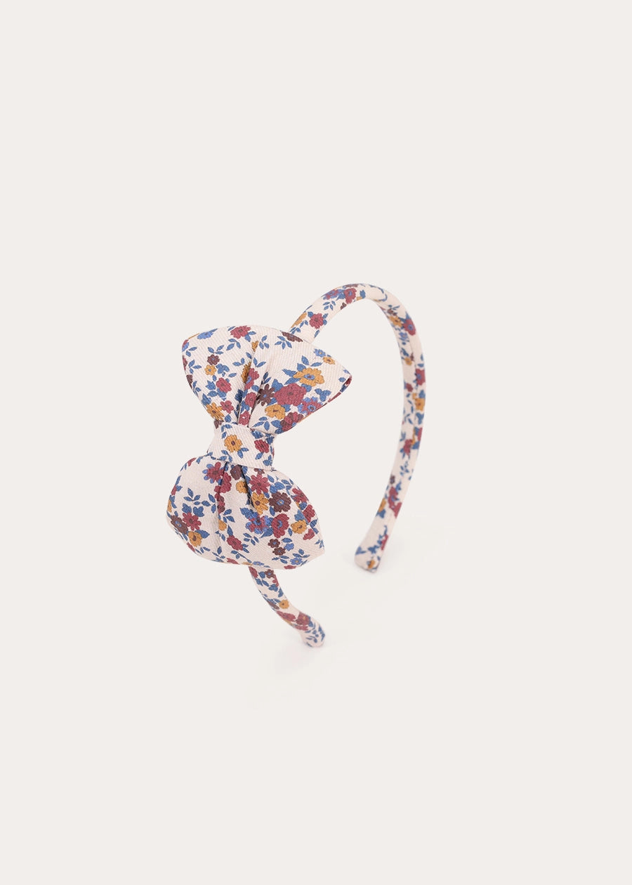 Victoria Floral Medium Bow Hairband in Burgundy Hair Accessories from Pepa London