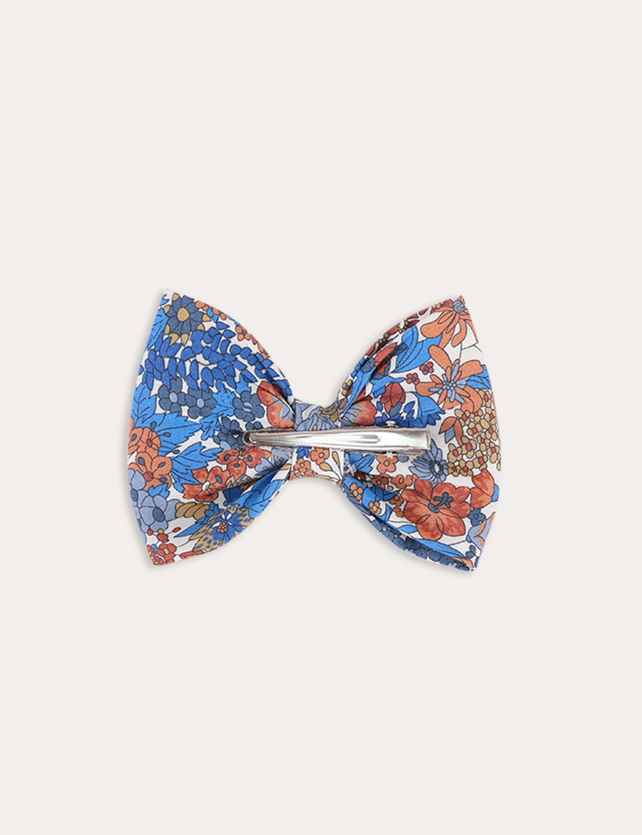 Margaret Annie Floral Medium Bow Hair Clip Made with Liberty Fabric in Dark Blue Hair Accessories from Pepa London