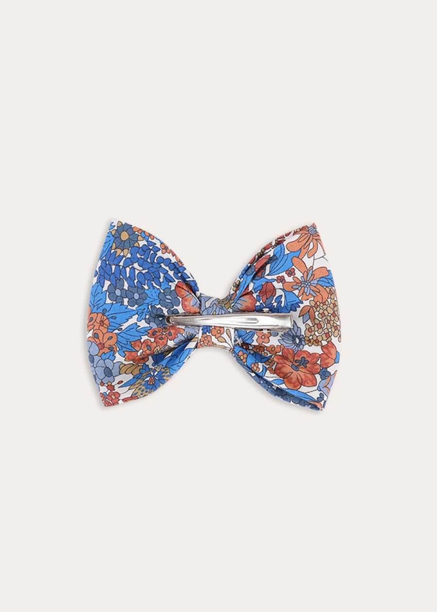 Margaret Annie Floral Medium Bow Hair Clip Made with Liberty Fabric in Dark Blue Hair Accessories from Pepa London