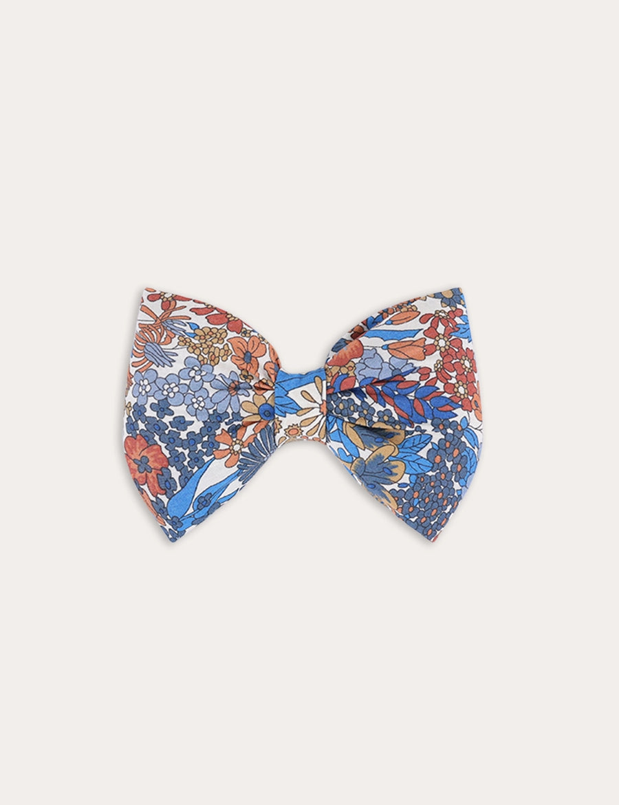 Margaret Annie Floral Medium Bow Hair Clip Made with Liberty Fabric in Dark Blue Hair Accessories from Pepa London