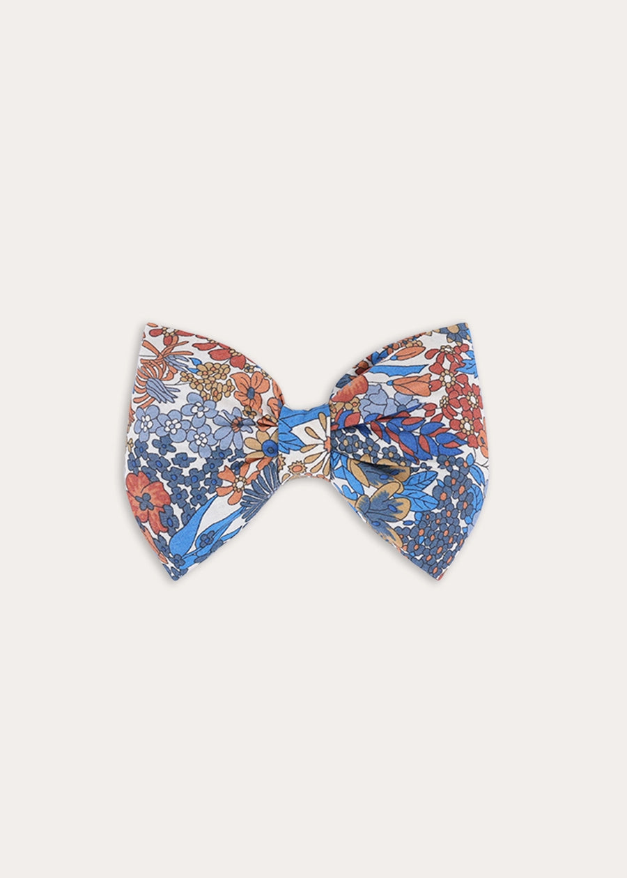 Margaret Annie Floral Medium Bow Hair Clip Made with Liberty Fabric in Dark Blue Hair Accessories from Pepa London